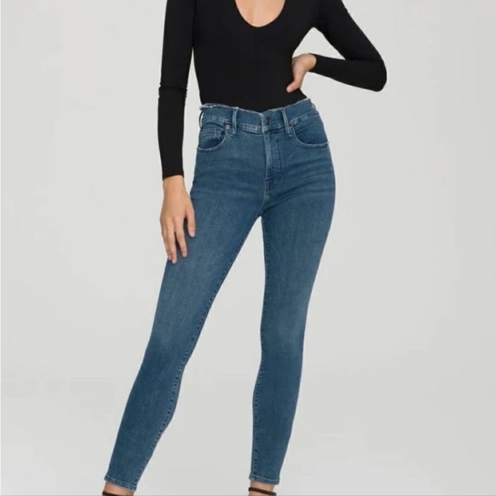 New Good American Good Legs Stretch Skinny Sculpting Jeans Frayed Waist 0 / 25